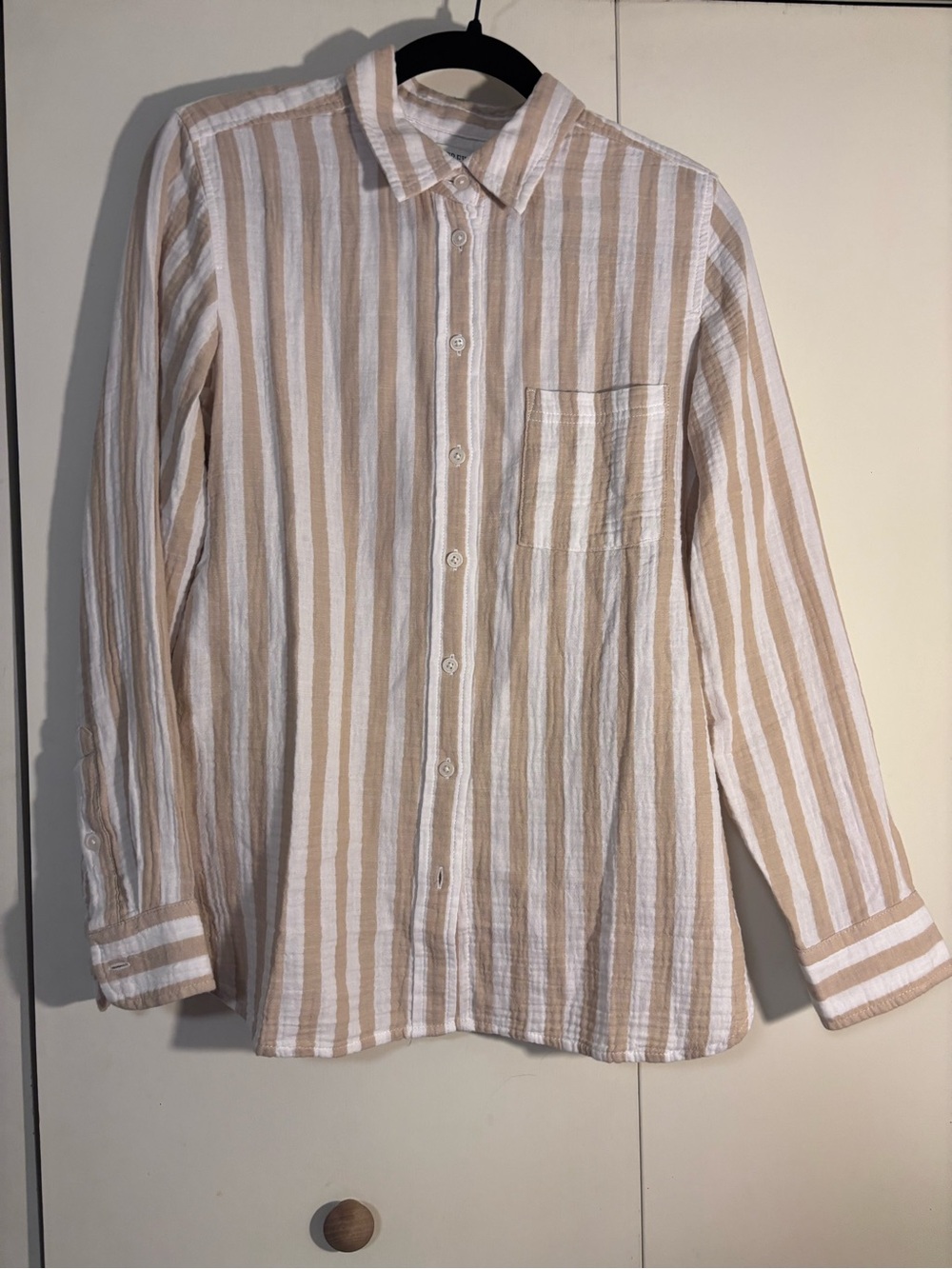J. Crew Beige and White Striped Casual Button-Down Shirt